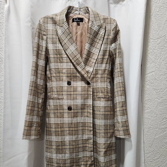 Lulus Manchester Moment Tan and White Plaid Coat - Picture 2 of 6
